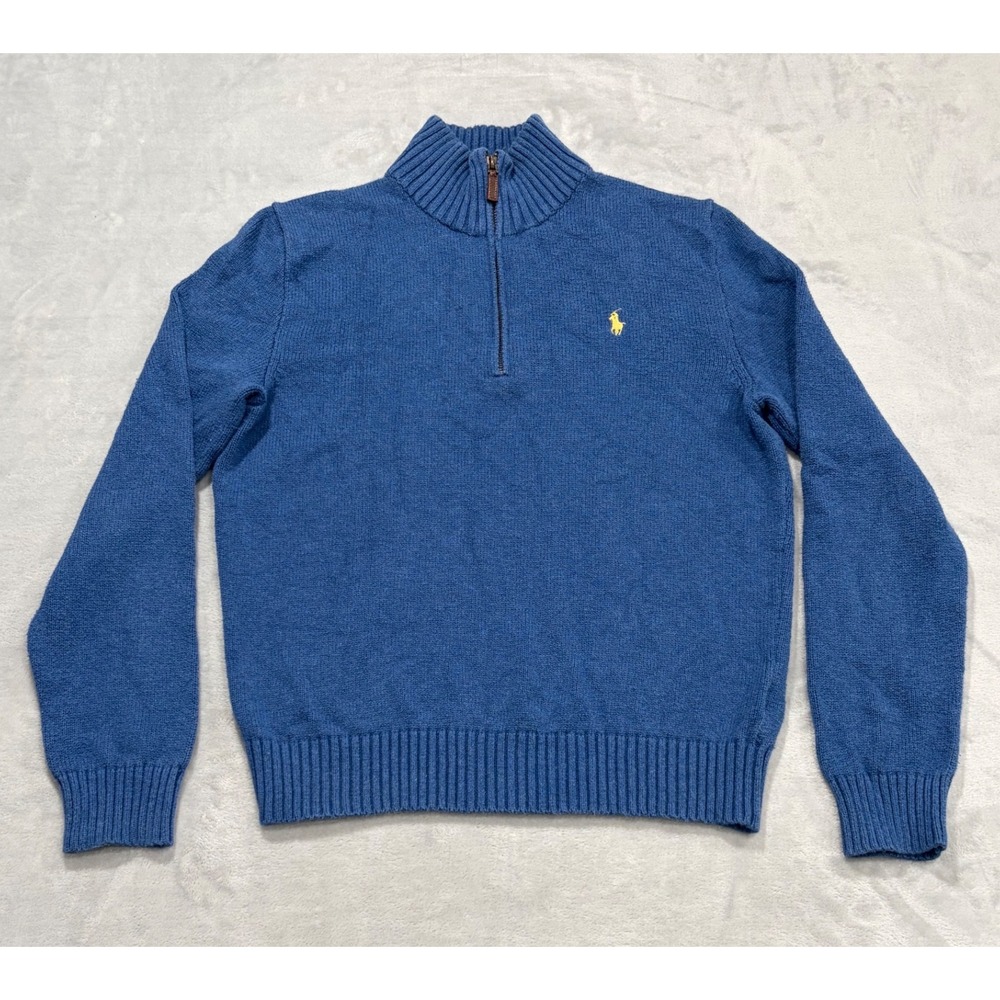 Polo Ralph Lauren Mens Quarter Zip Sweater Blue Small Yellow Pony Preppy